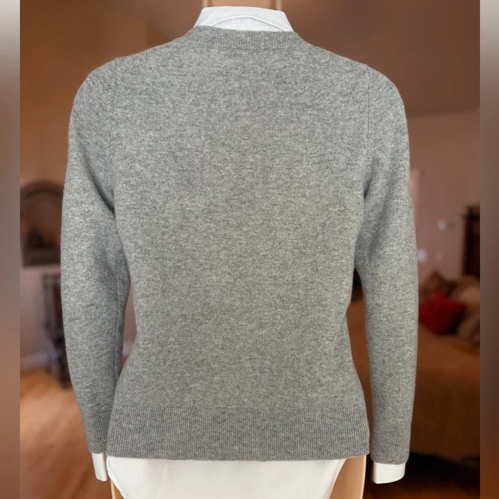 Gray Wool Crew Neck 100% Wool Fitted Pullover Sweater, Size XS